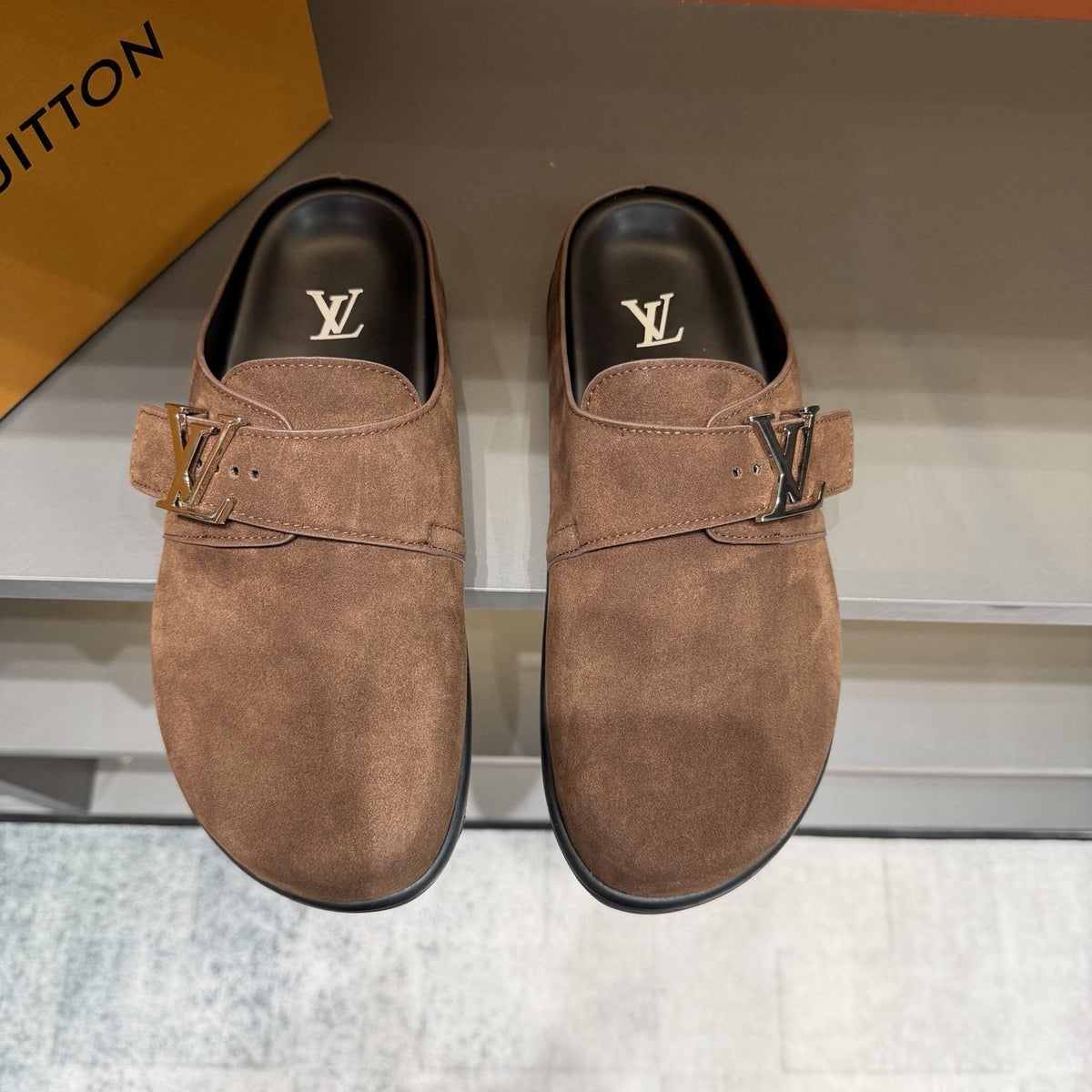 Louis Vuitton Easy Suede Slip-On Sandals — front