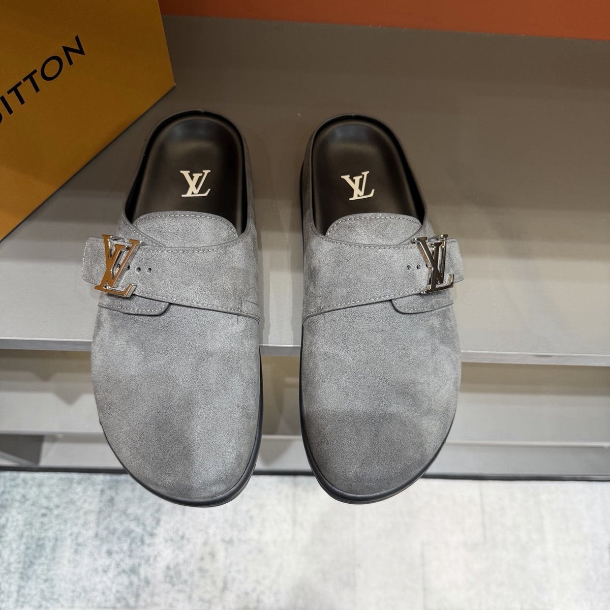 Louis Vuitton Easy Suede Slip-On Sandals — front