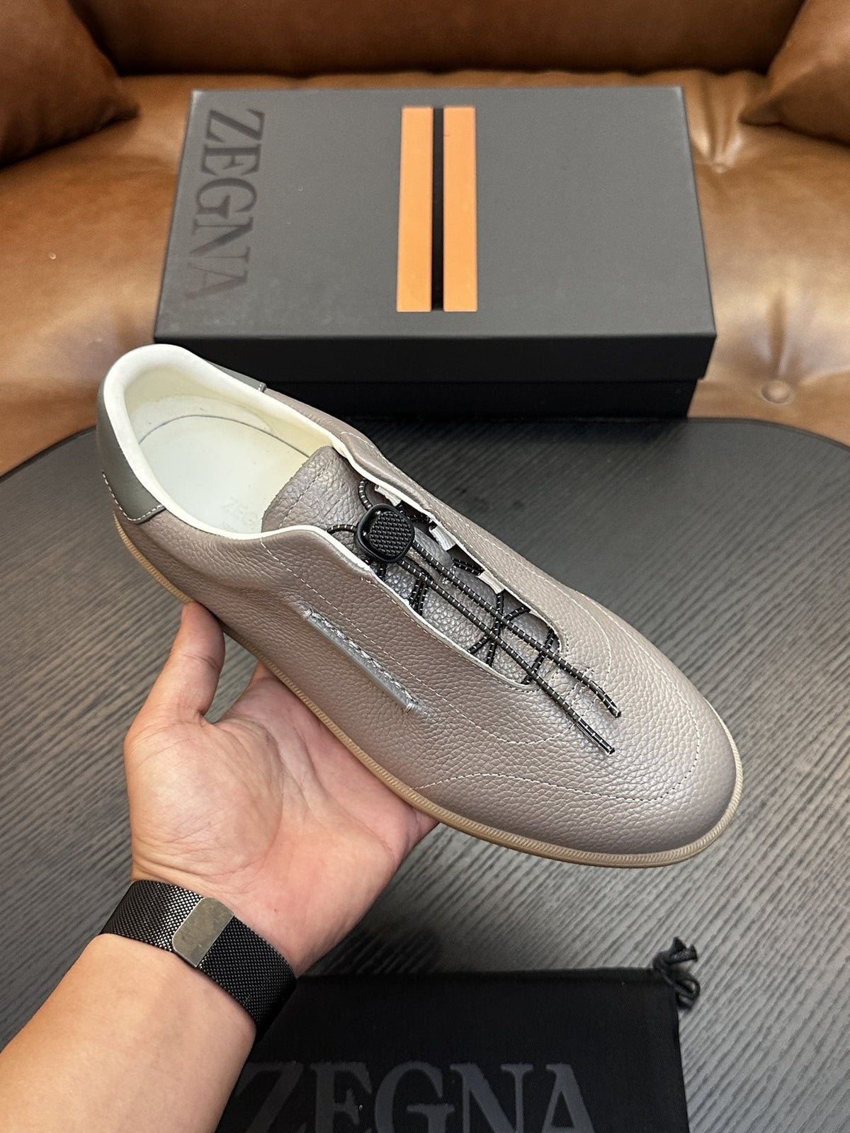 Zegna Zip-Front Slip-On Sneakers — front