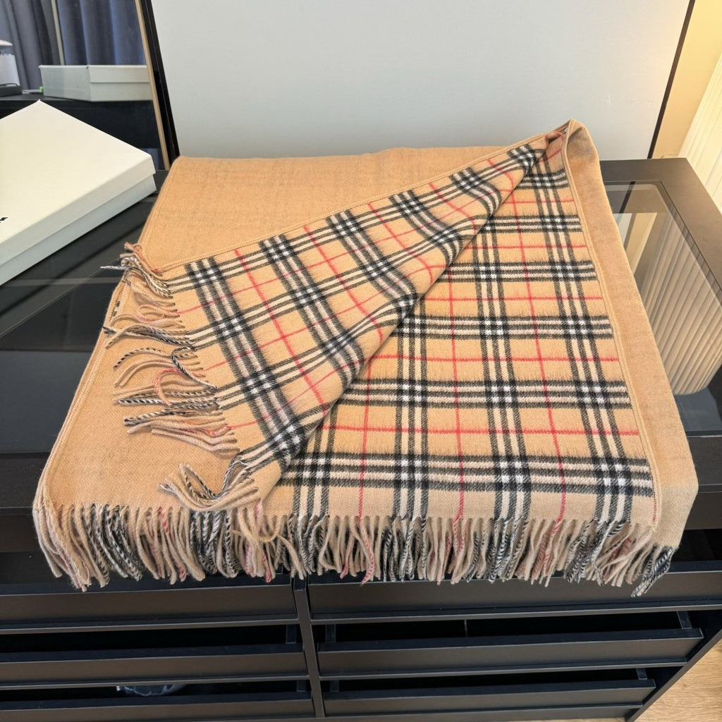 Fringed Plaid-Panel Poncho — side