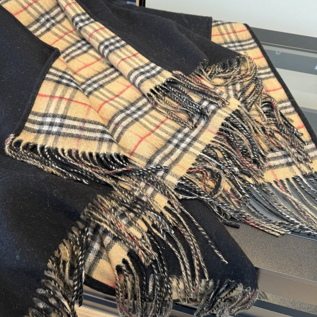 Fringed Plaid-Panel Poncho — detail