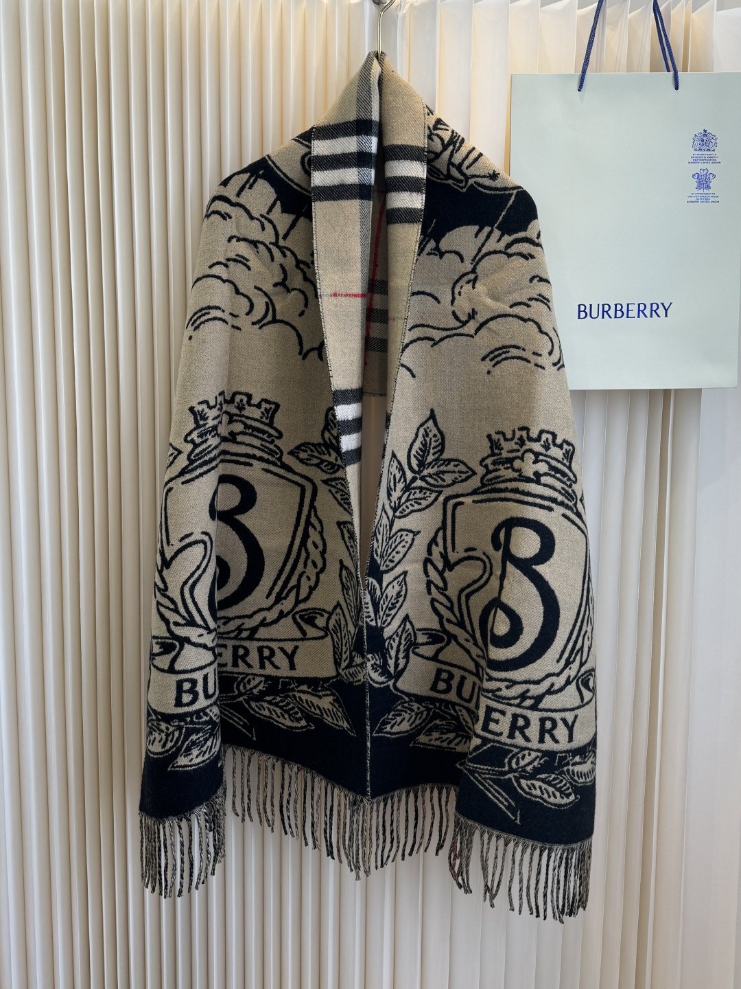 Burberry Equestrian Graphic Fringed Scarf — front