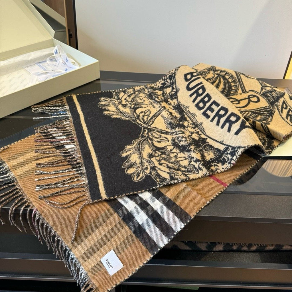 Burberry Equestrian Graphic Fringed Scarf — front
