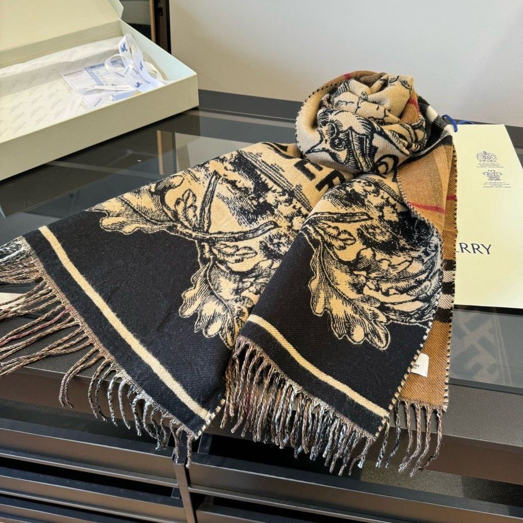 Burberry Equestrian Graphic Fringed Scarf — front