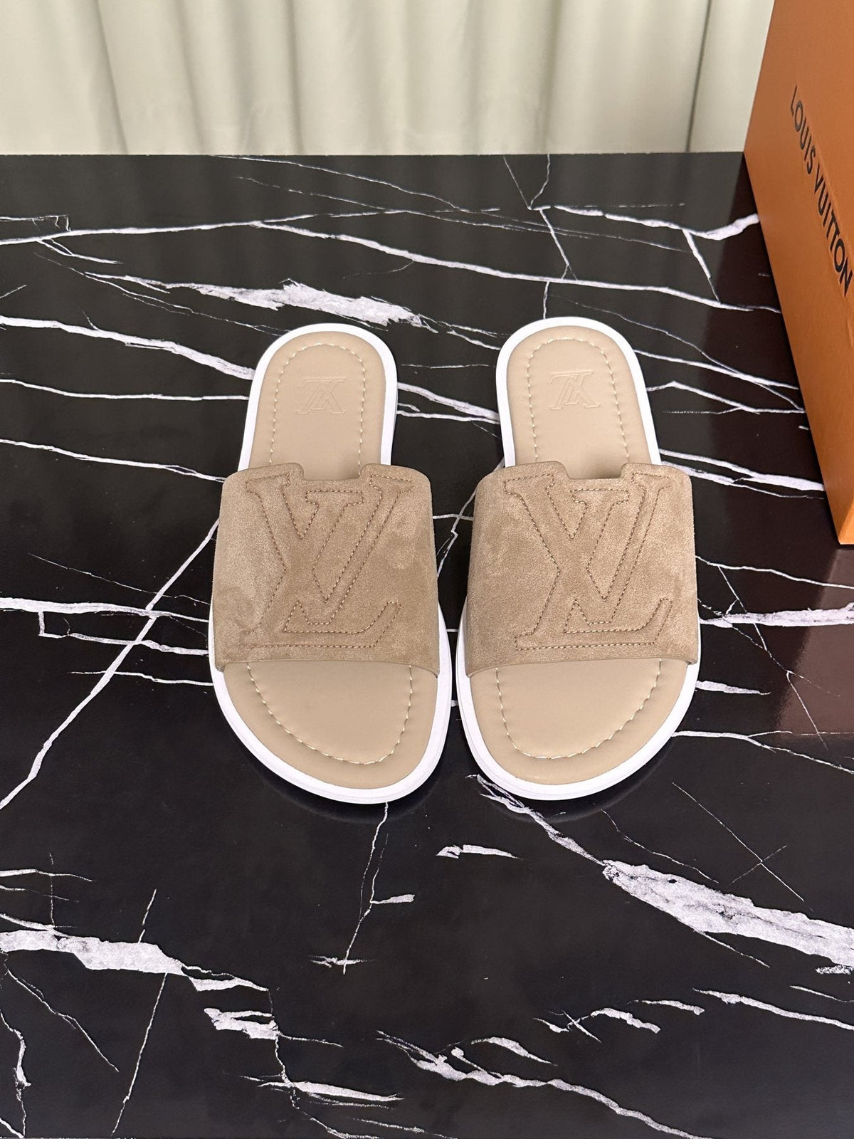 Louis Vuitton Embossed Strap Slide Sandals — front