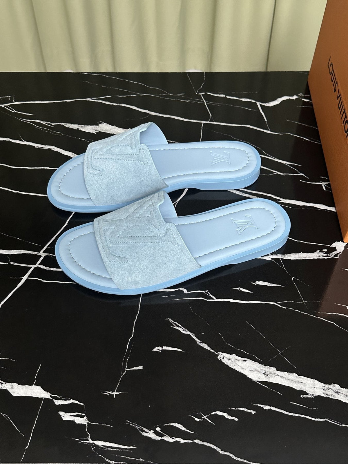 Louis Vuitton Embossed Strap Slide Sandals — front