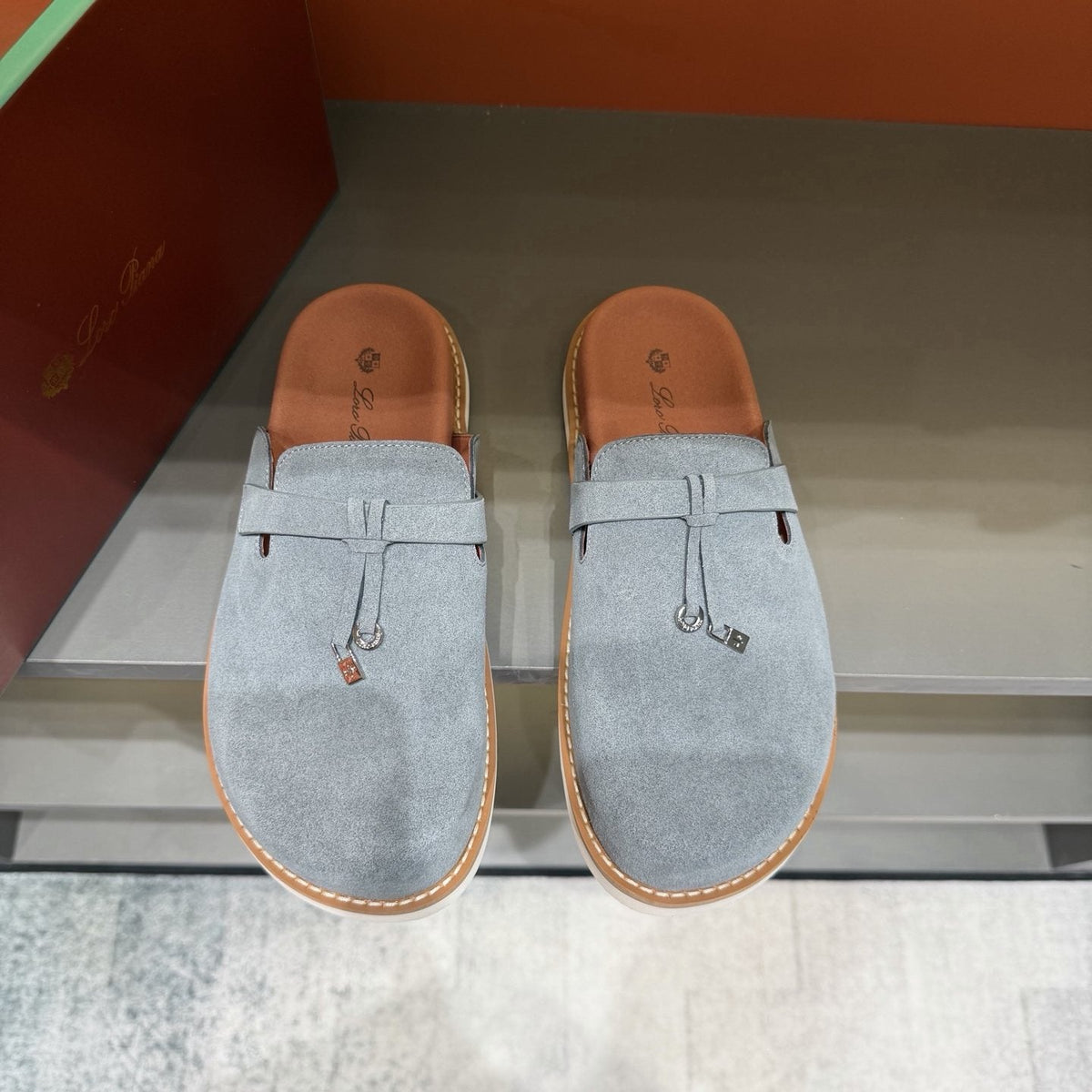 Backless Loafer Mules with Metal Ornament — front