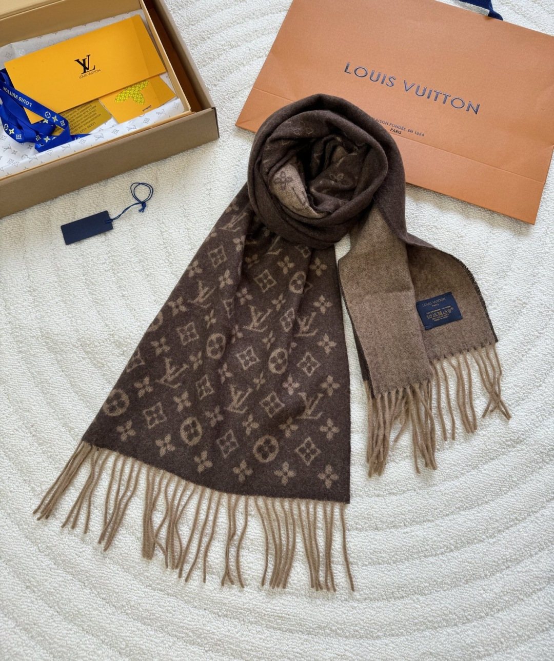 Louis Vuitton Monogram Fringed Scarf — front