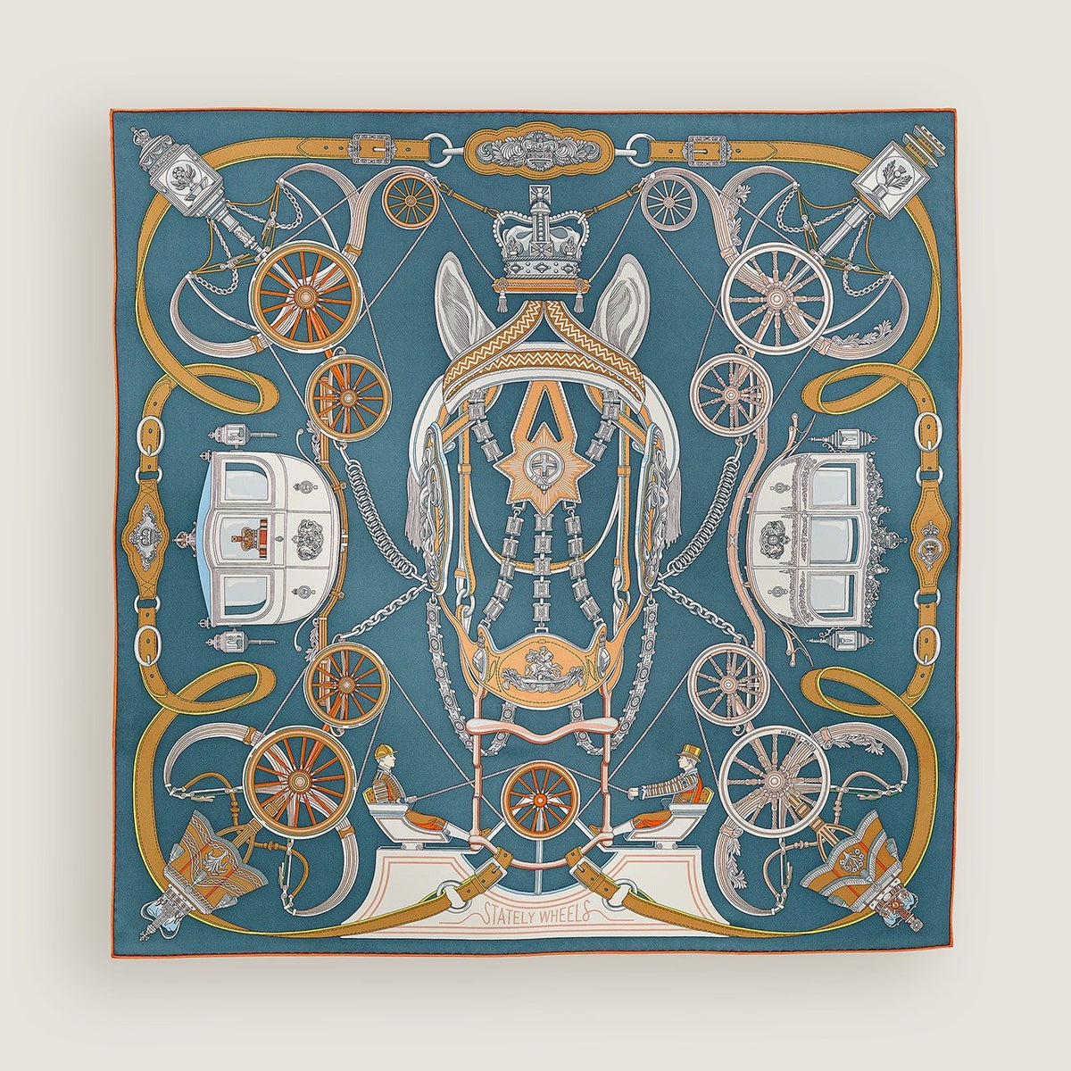 Hermès Carriage and Wheel Silk Scarf — front