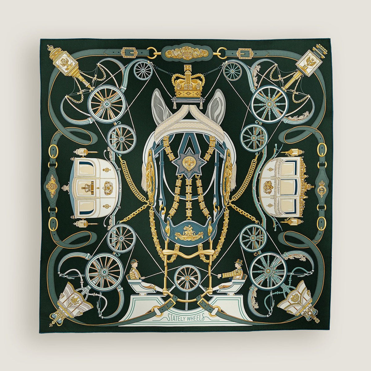 Hermès Carriage and Wheel Silk Scarf — front