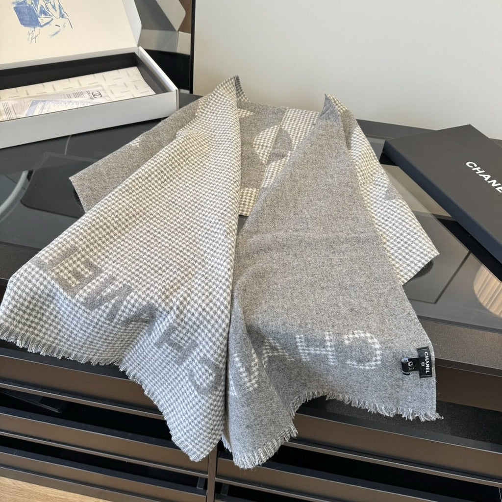 Chanel Houndstooth Fringed Scarf — side