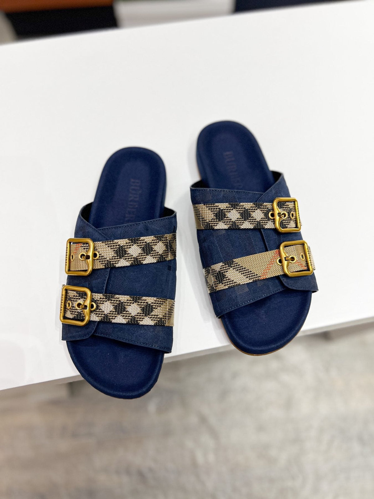 Burberry Check Buckle Slide Sandals — front