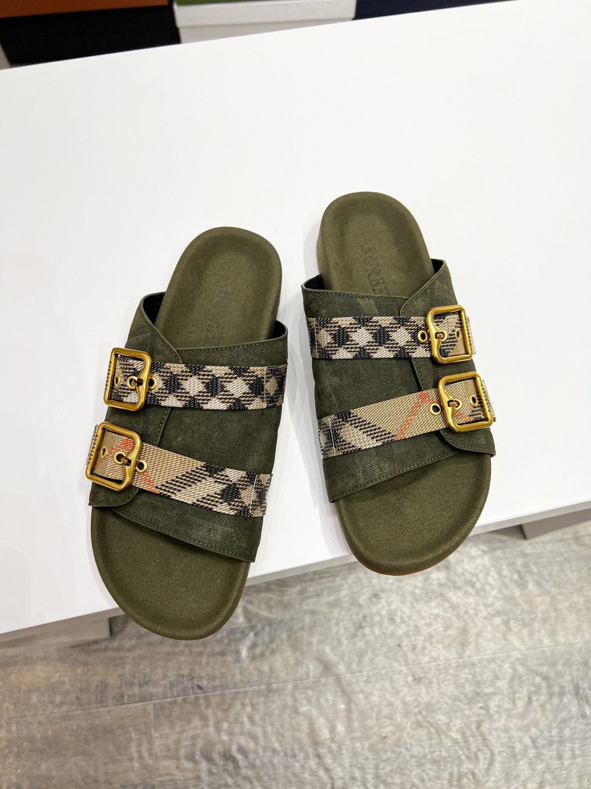 Burberry Check Buckle Slide Sandals — front