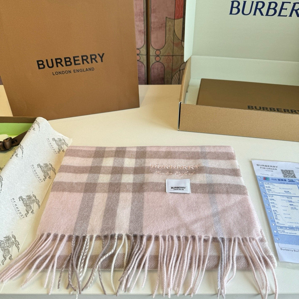 Burberry Blush Pink Plaid Fringed Scarf — front