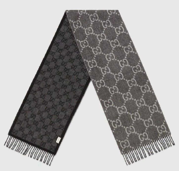 Black and Gray Fringed Scarf — hero