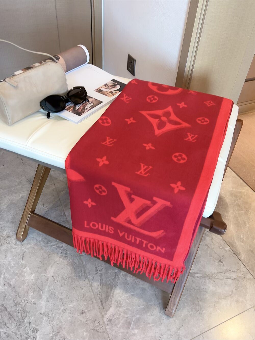Louis Vuitton Fringed Monogram Scarf — front
