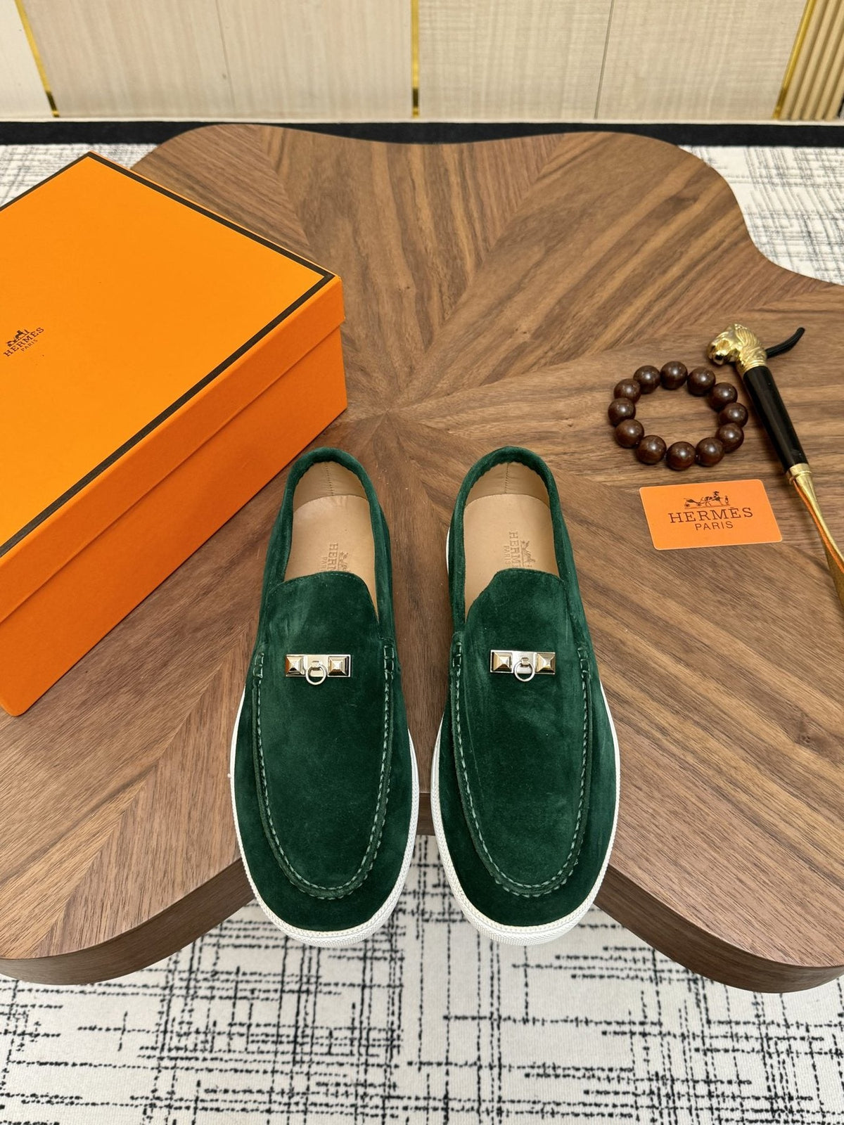 Hermès Navy Slip-On Sneakers — front