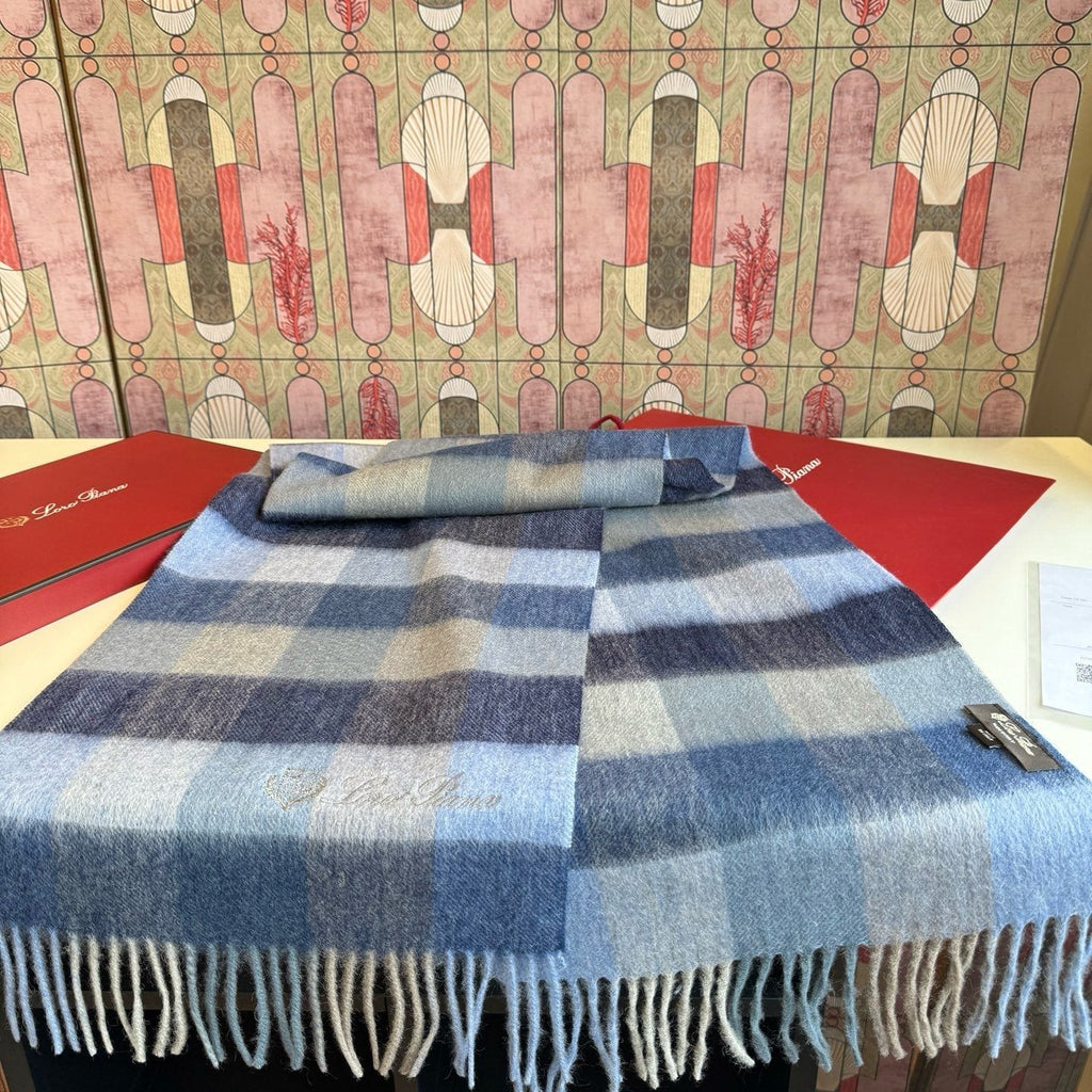 Loro Piana Pink Tan Lavender Plaid Scarf — front