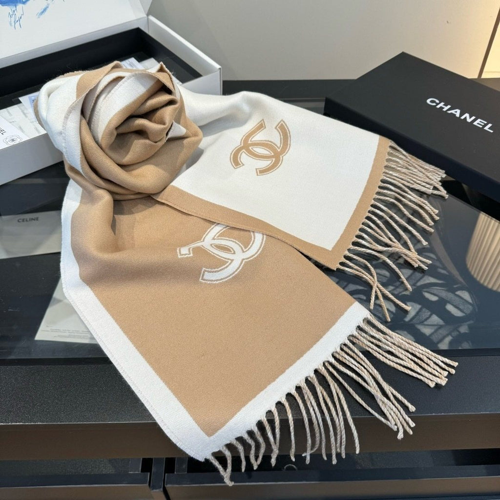 Chanel Fringed Color-Block Scarf — front