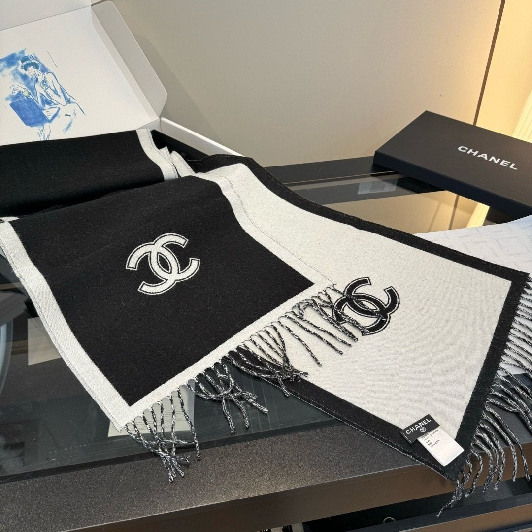 Chanel Fringed Color-Block Scarf — front