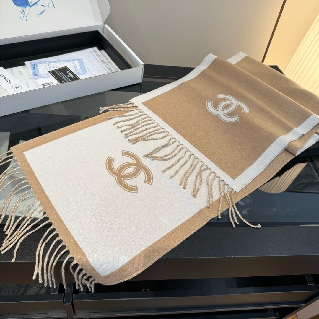 Chanel Fringed Color-Block Scarf — front