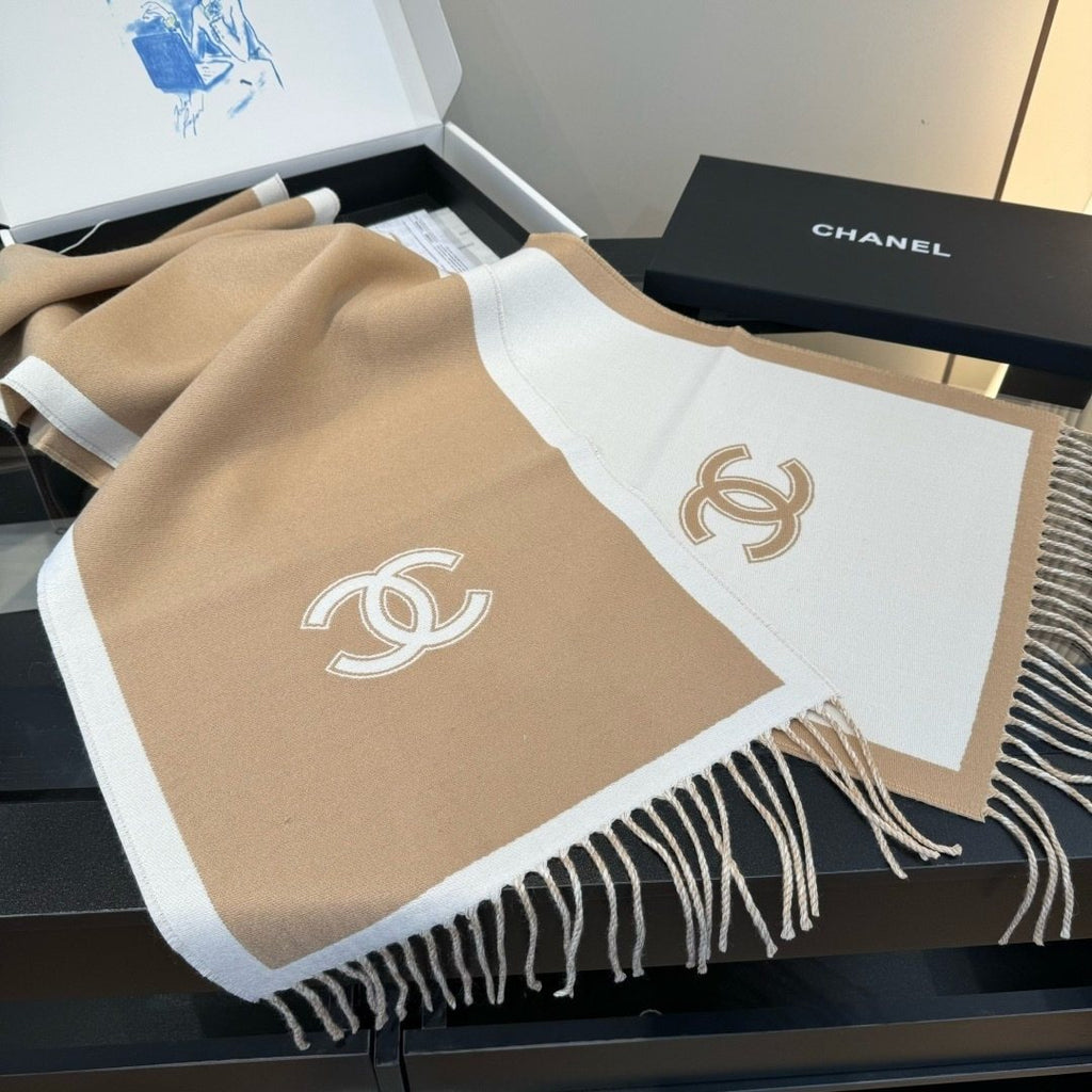 Chanel Fringed Color-Block Scarf — front