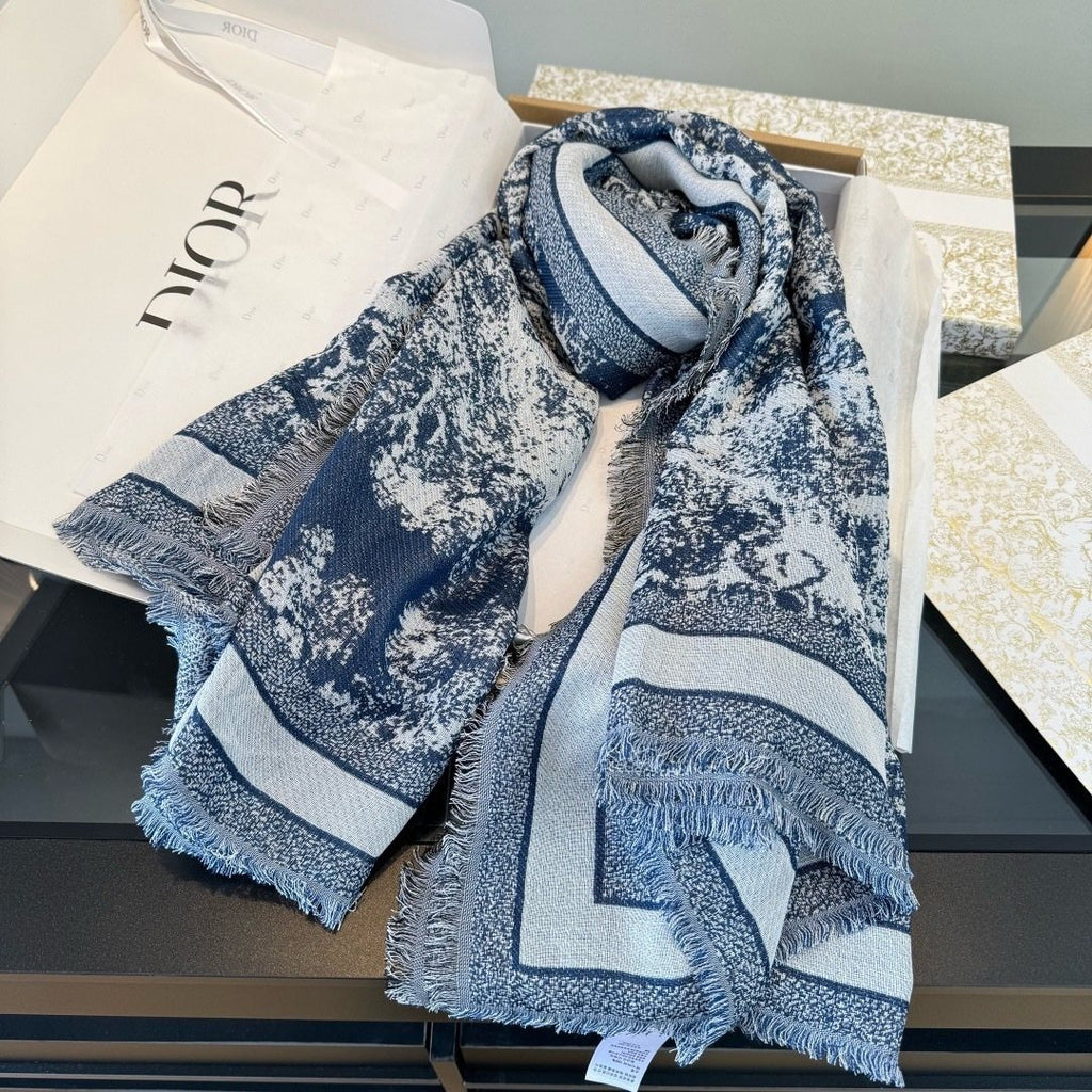 Dior Toile Print Fringe Square Scarf — side
