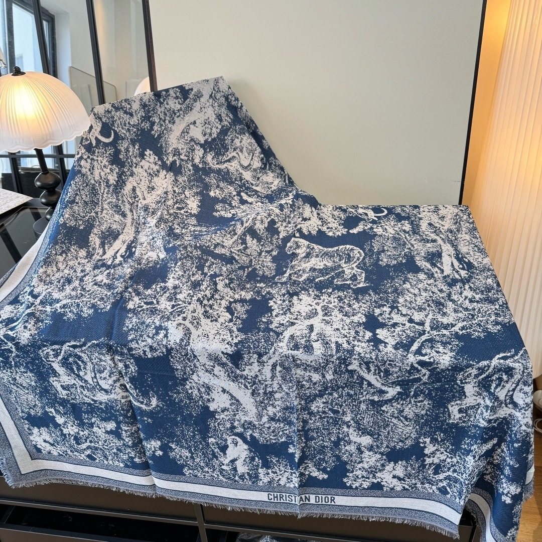 Dior Toile Print Fringe Square Scarf — front