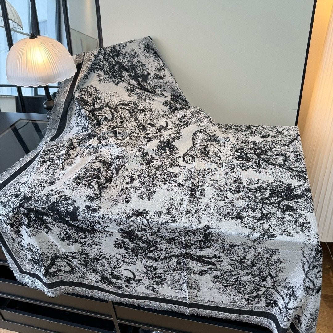 Dior Fringed Animal Print Square Scarf — front