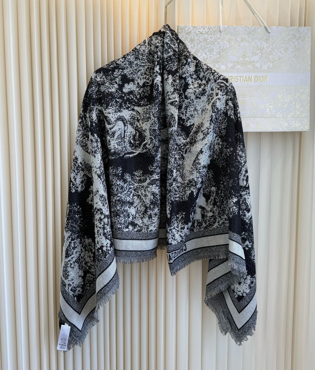 Dior Toile Print Fringe Square Scarf — front