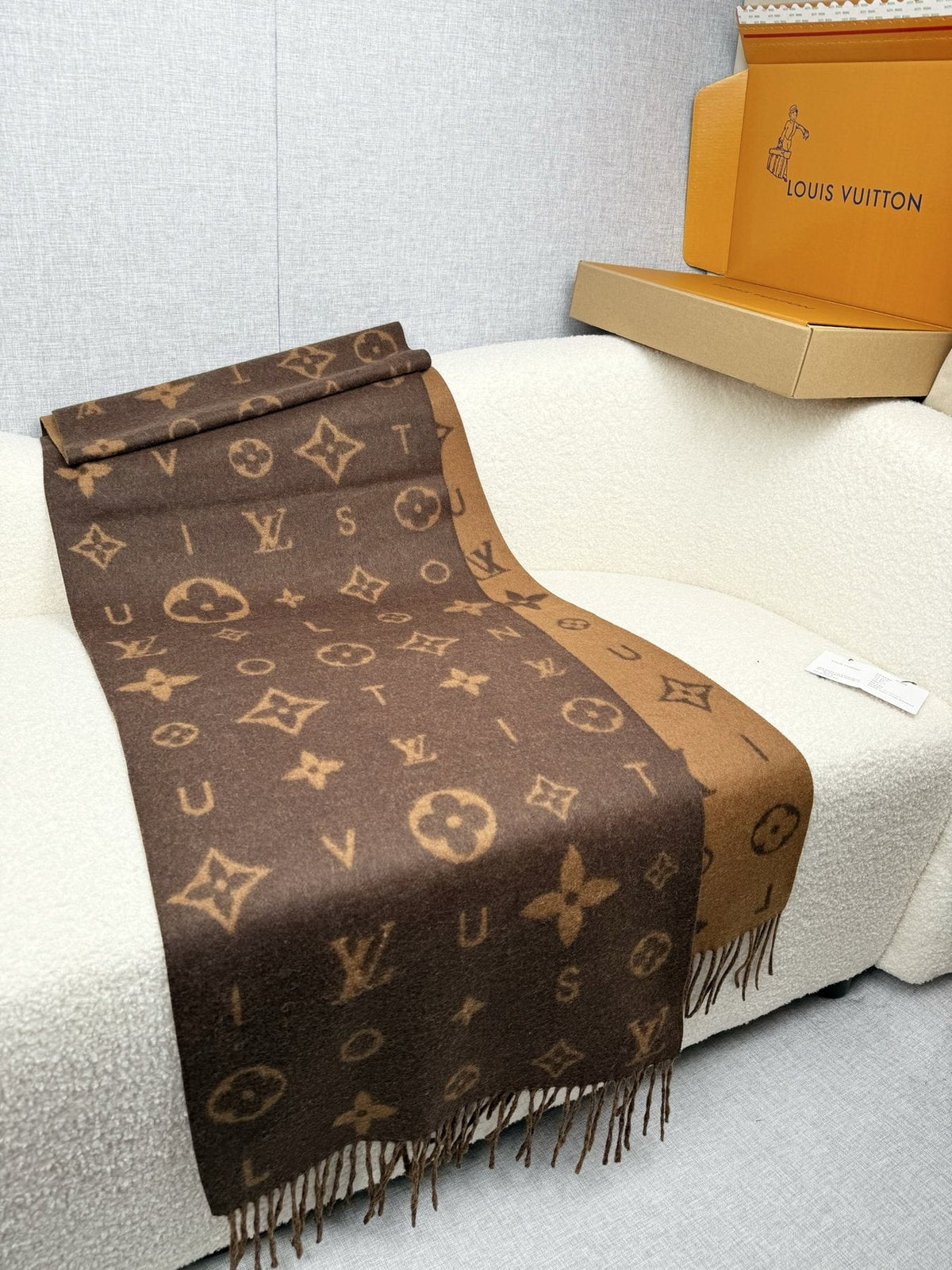 Louis Vuitton Reversible Monogram Fringed Scarf — front