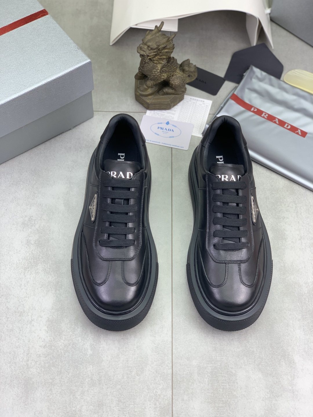 Prada Triangle Panel Low-Top Sneakers — front