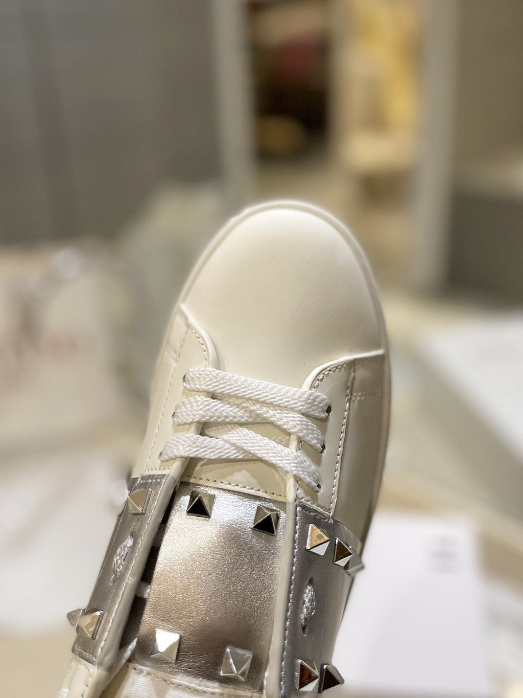 Valentino White Silver Studded Low-Top Sneakers — detail