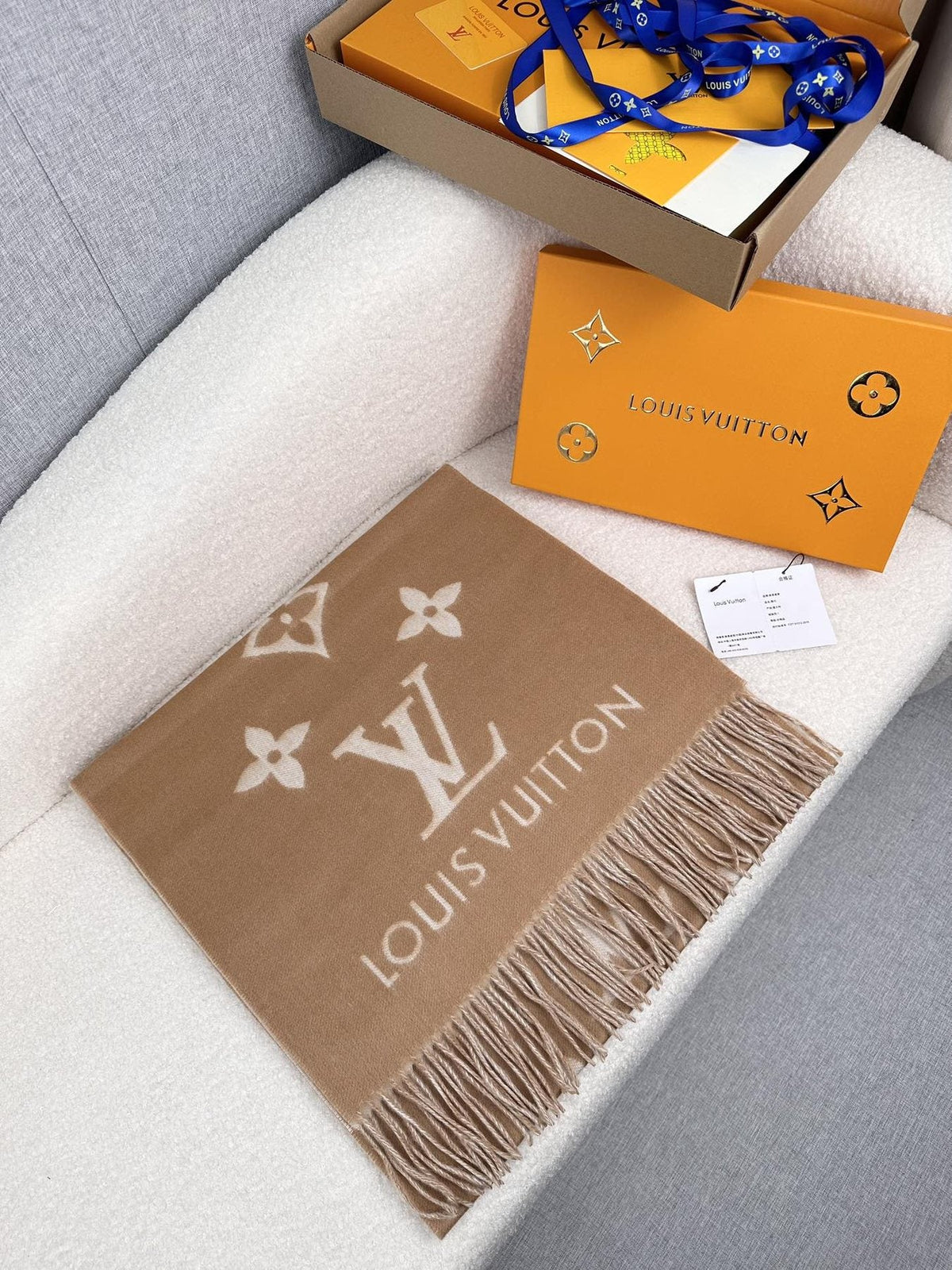 Louis Vuitton Reversible Monogram Fringe Scarf — front