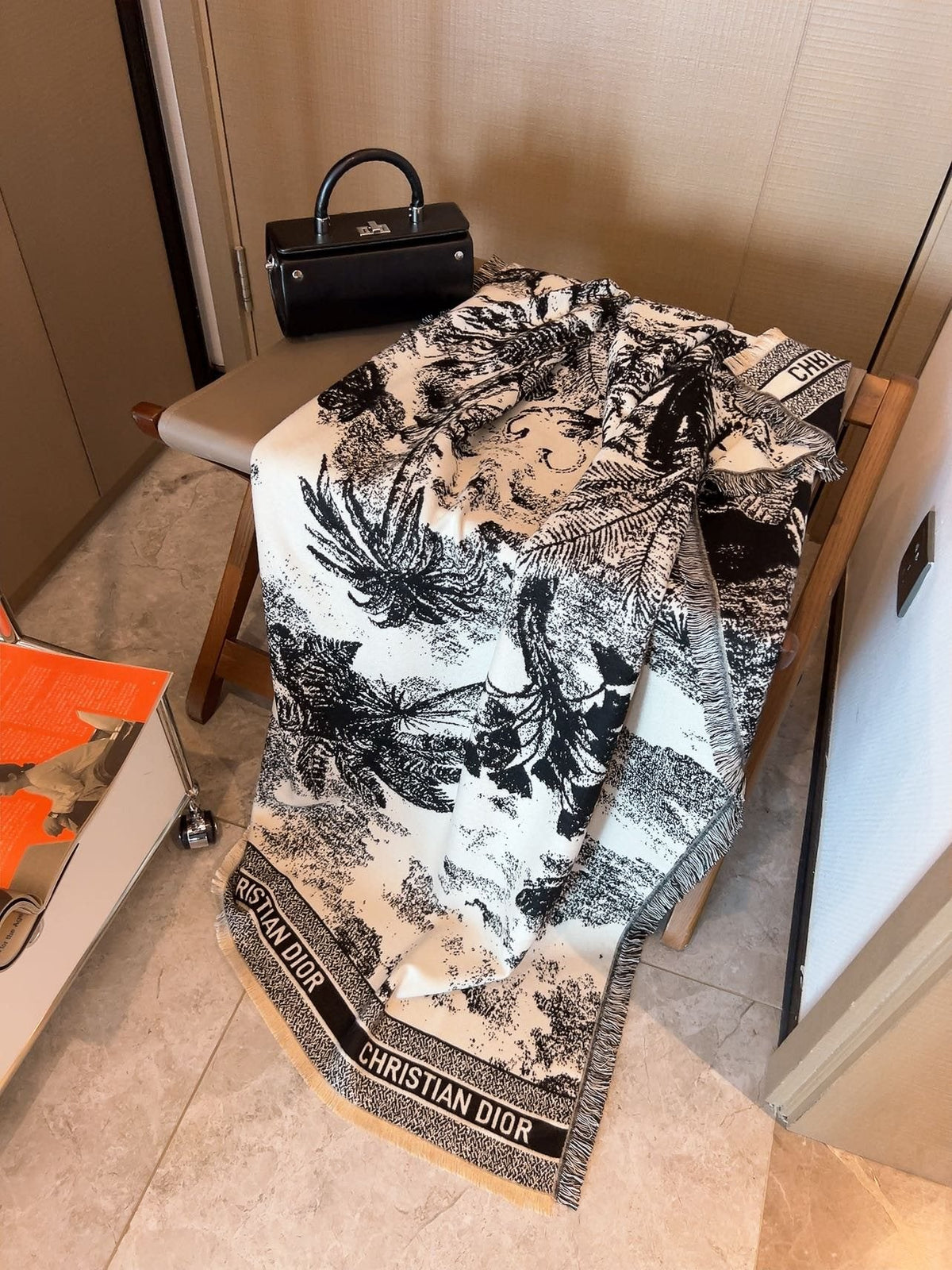 Dior Botanical Print Fringe Square Scarf — front