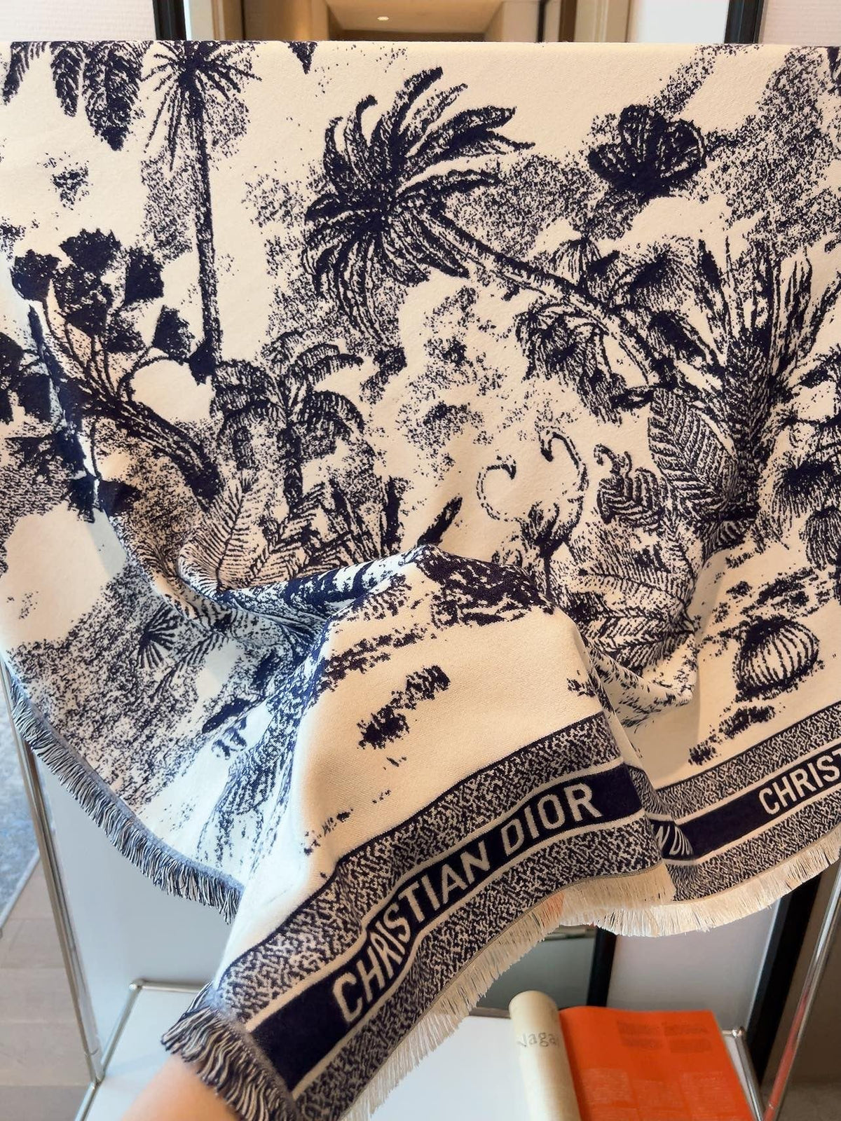 Dior Botanical Print Fringe Square Scarf — detail