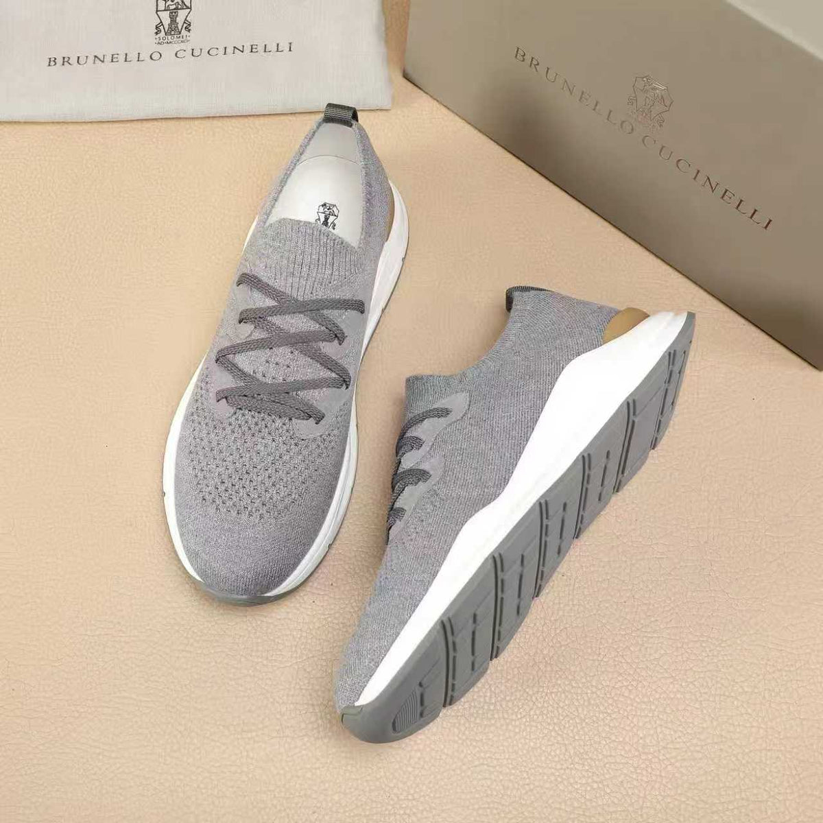 Brunello Cucinelli Knit Lace-Up Sneakers — front