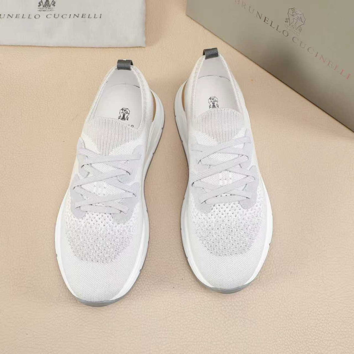 Brunello Cucinelli Knit Lace-Up Sneakers — front