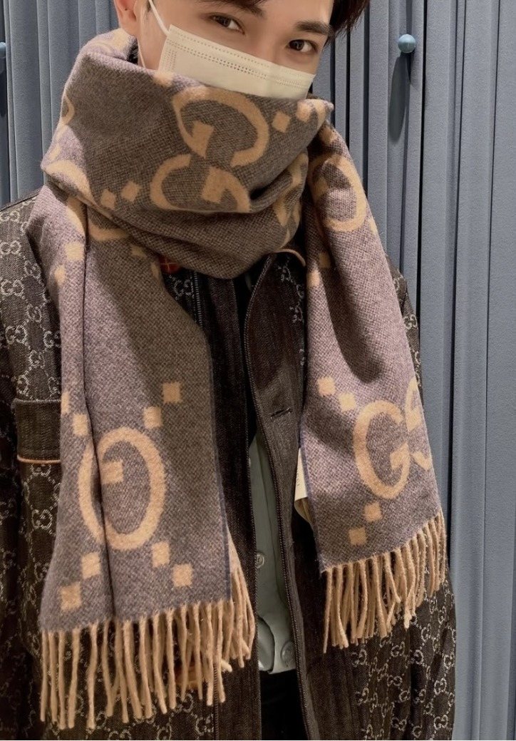 Gucci Reversible GG Fringed Scarf — model