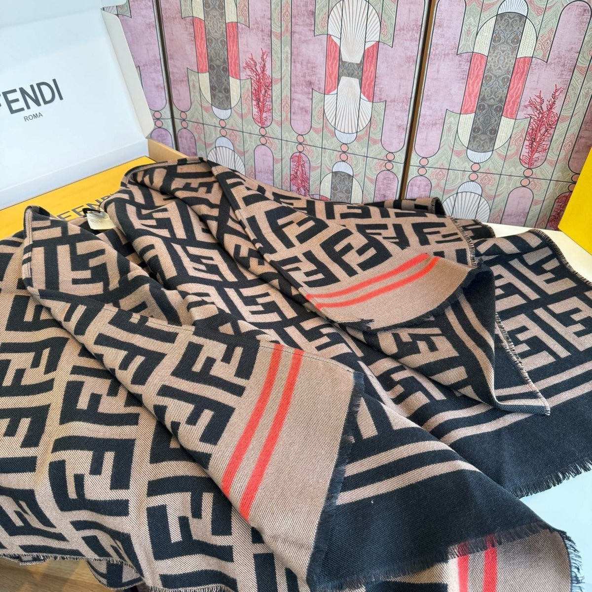 Fendi Fringed Geometric Shawl — detail