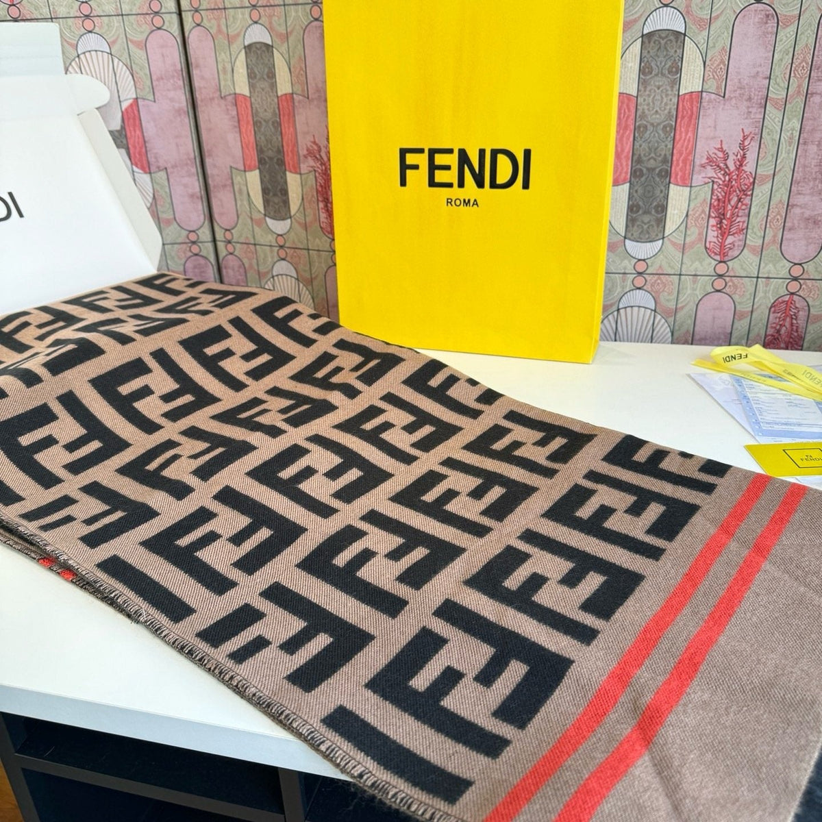 Fendi Fringed Geometric Shawl — detail