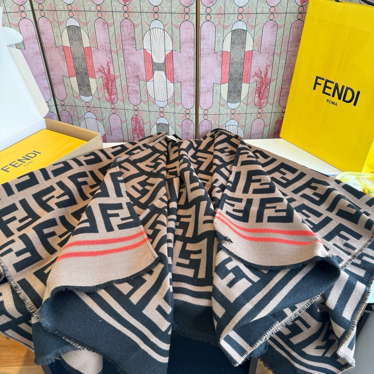 Fendi Fringed Geometric Shawl — detail
