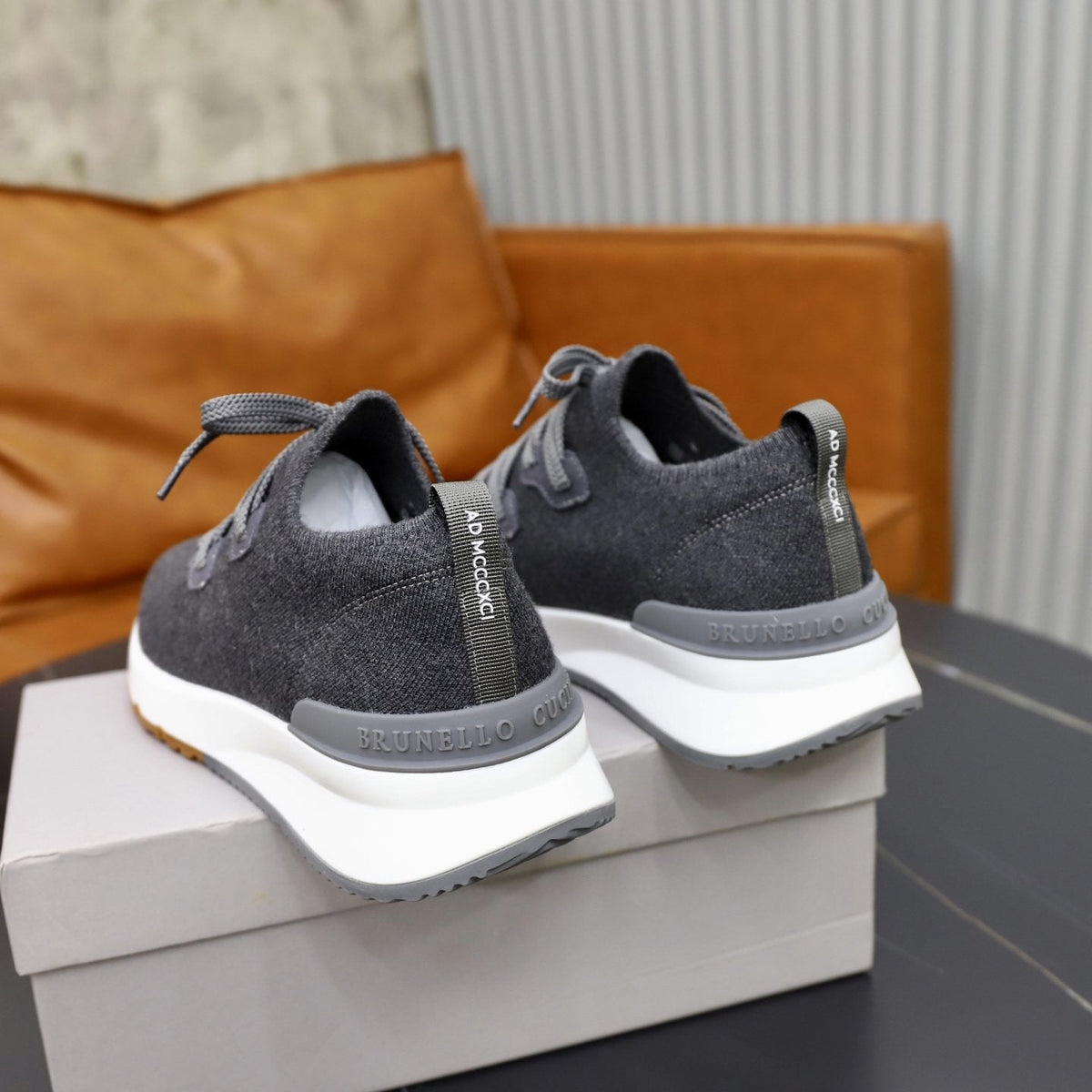 Brunello Cucinelli Dark Gray Knit Sneakers — back