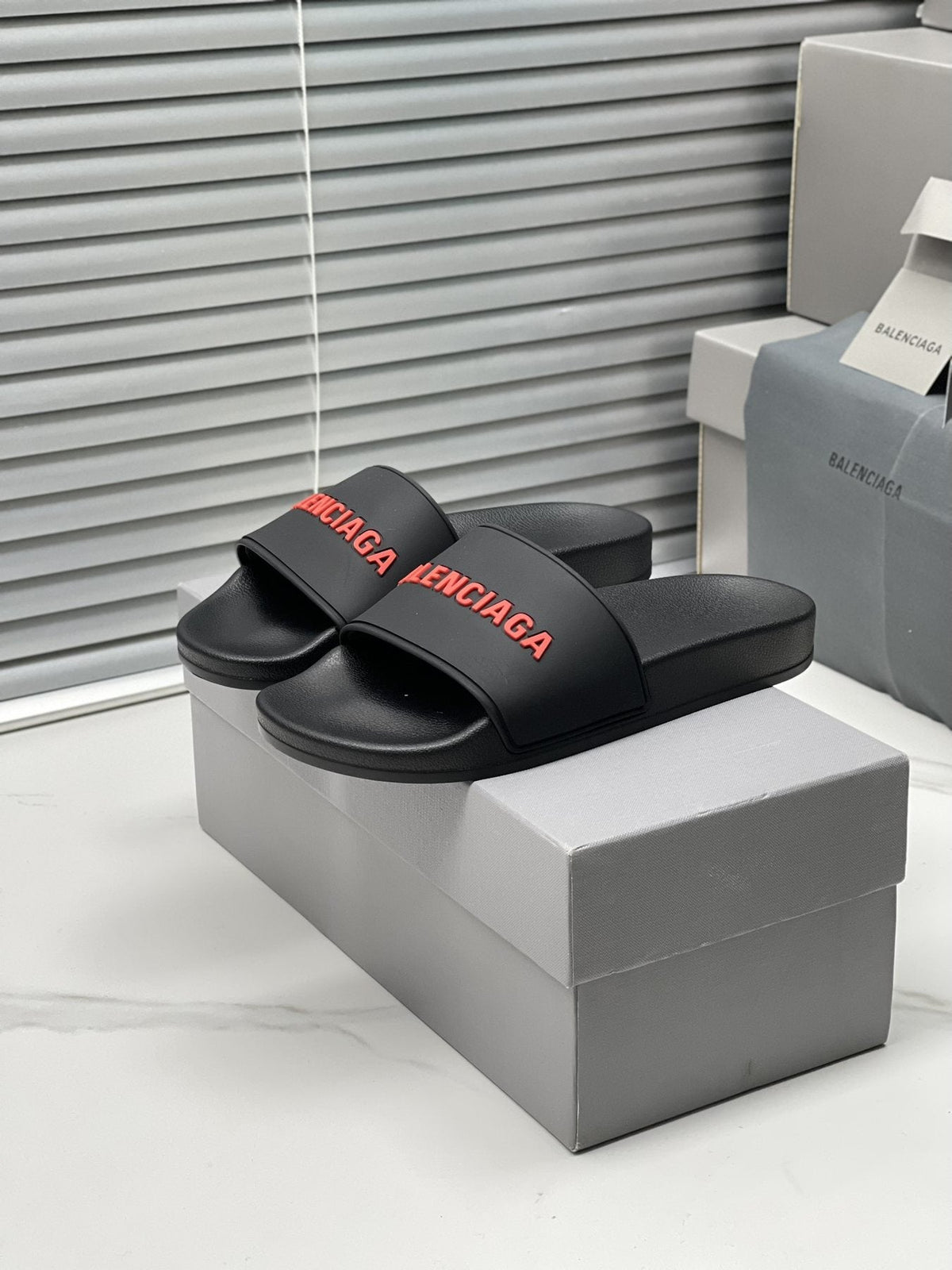 Balenciaga Logo Strap Slide Sandals — front