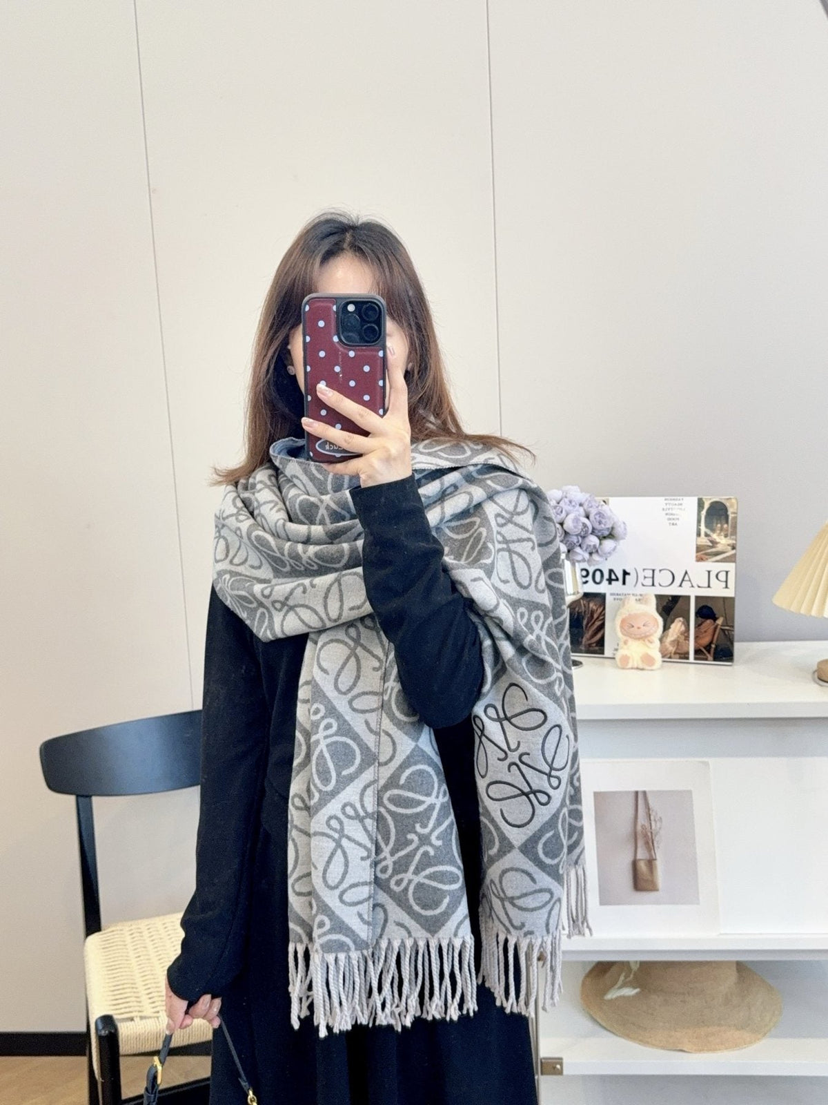 Loop-Motif Fringed Scarf — model