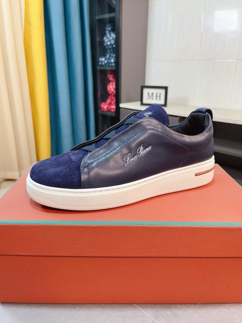 Loro Piana Contrast Stripe Low-Top Sneakers — front