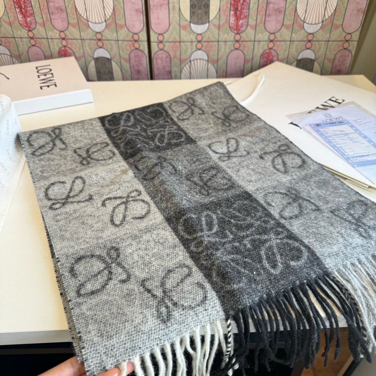 LOEWE Fringed Loop-Motif Scarf — front