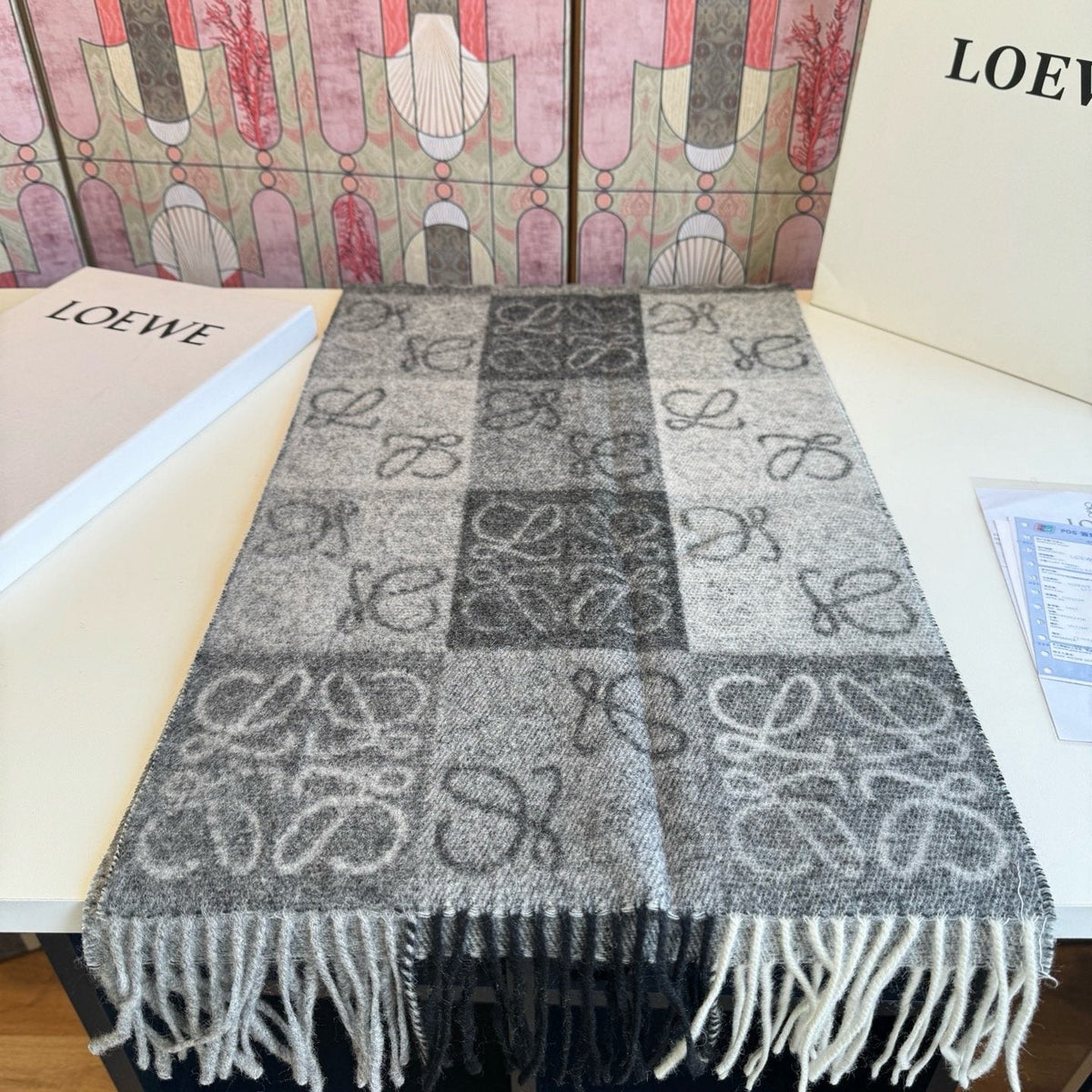 Loewe Fringed Patterned Scarf — front