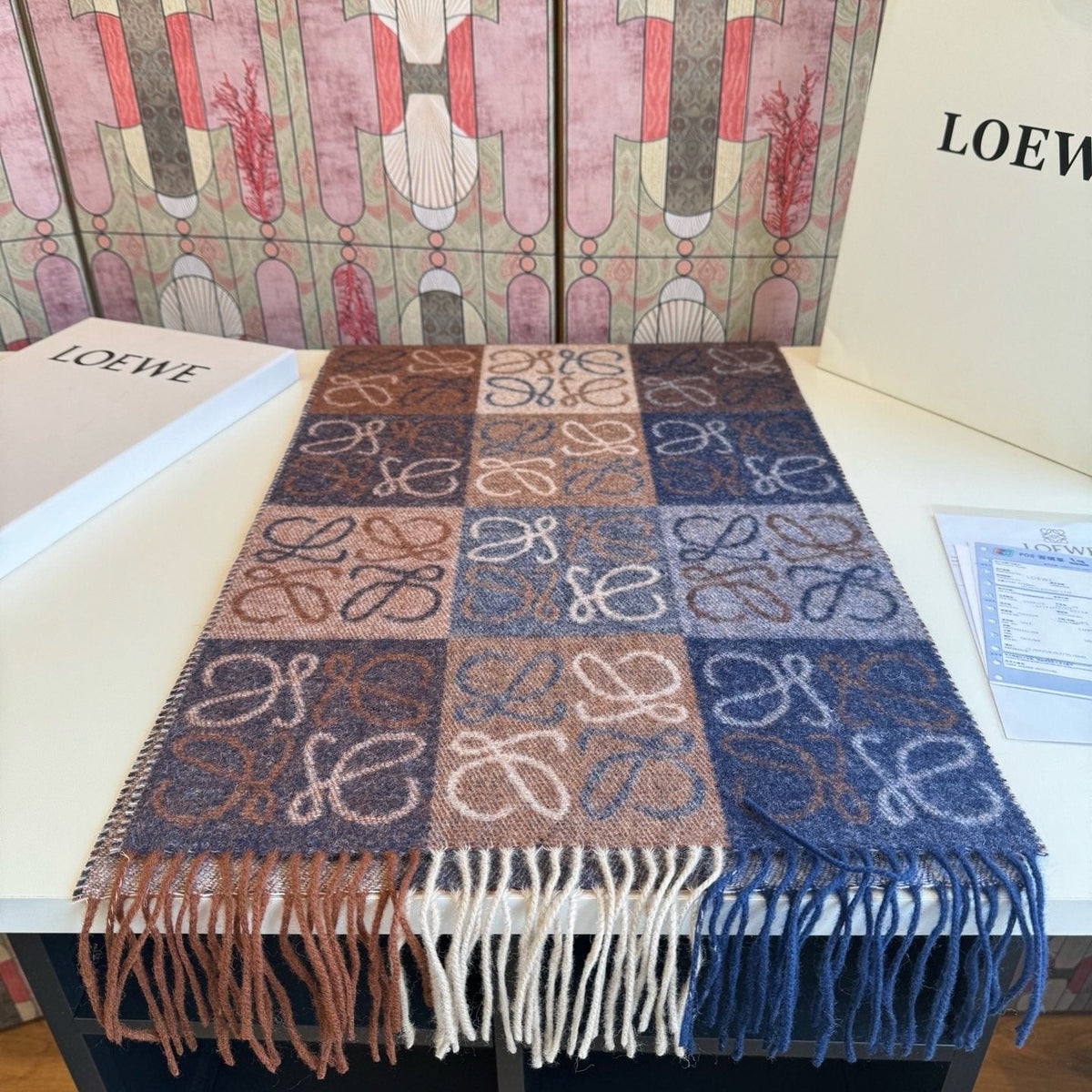 Loewe Fringed Patterned Scarf — front