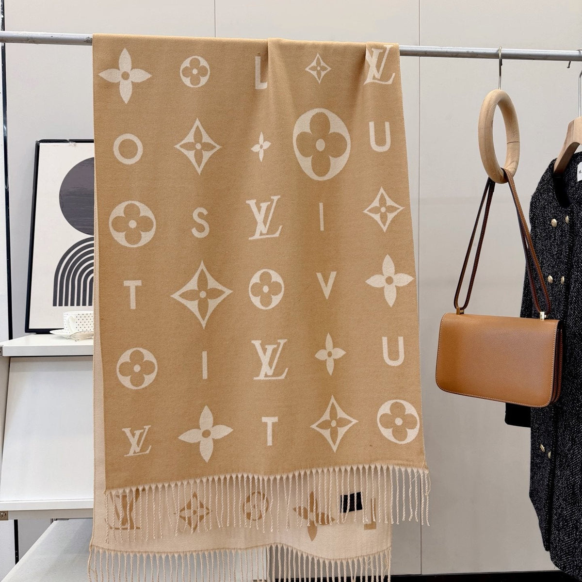 Louis Vuitton Monogram Fringe Scarf — front